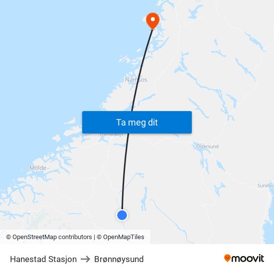Hanestad Stasjon to Brønnøysund map
