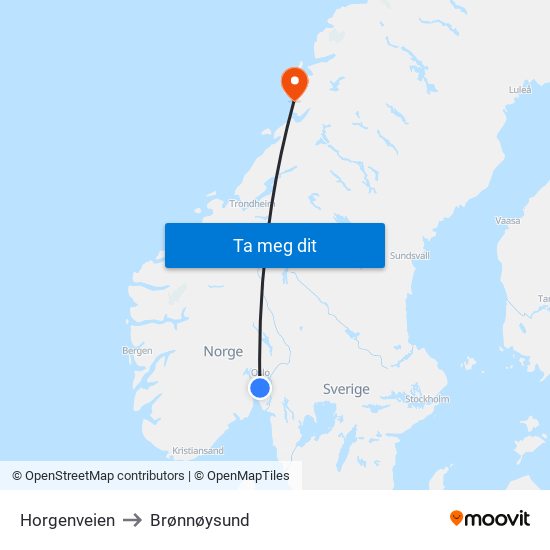 Horgenveien to Brønnøysund map