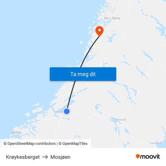 Krøykesberget to Mosjøen map