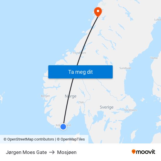 Bryggeriet to Mosjøen map