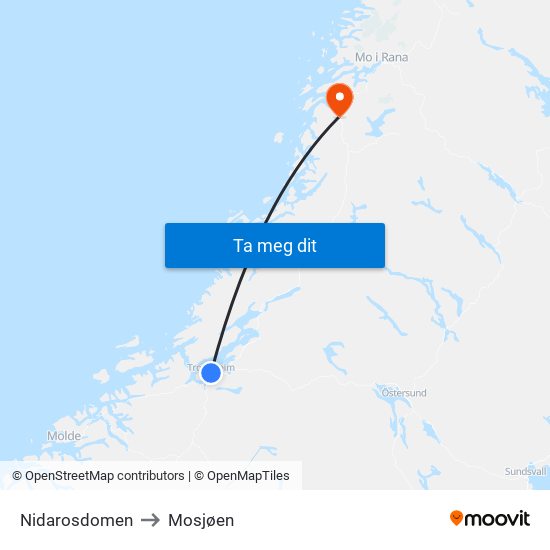 Nidarosdomen to Mosjøen map