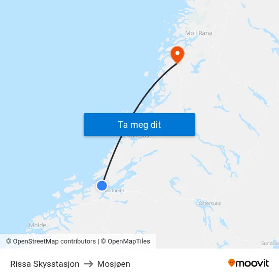 Rissa Skysstasjon to Mosjøen map
