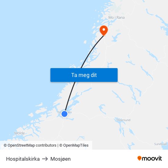 Hospitalskirka to Mosjøen map