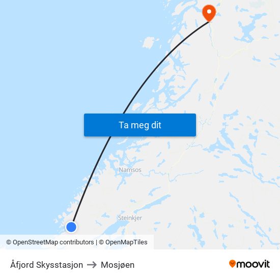 Åfjord Skysstasjon to Mosjøen map