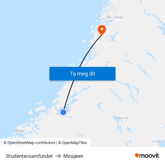 Studentersamfundet to Mosjøen map
