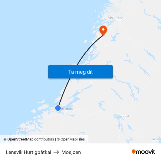 Lensvik Hurtigbåtkai to Mosjøen map