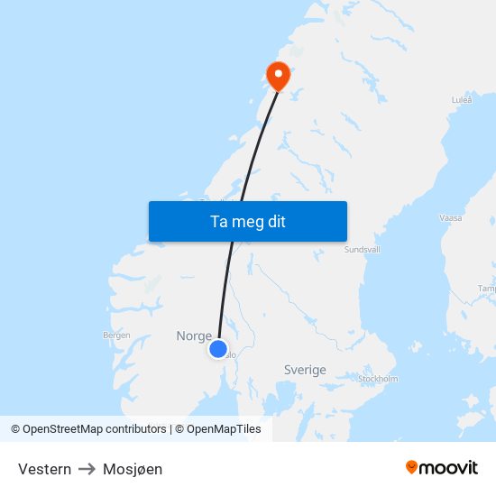 Vestern to Mosjøen map