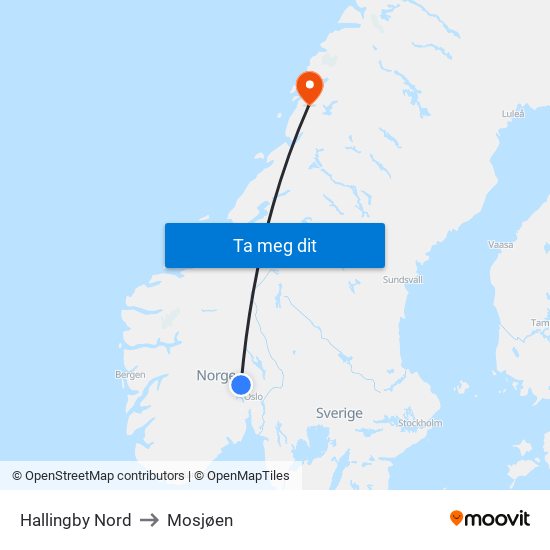 Hallingby Nord to Mosjøen map