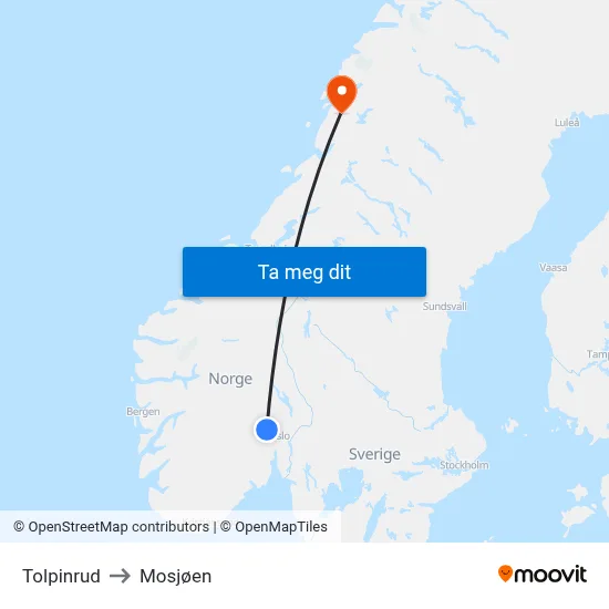 Tolpinrud to Mosjøen map