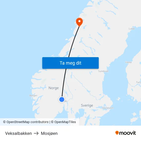 Veksalbakken to Mosjøen map