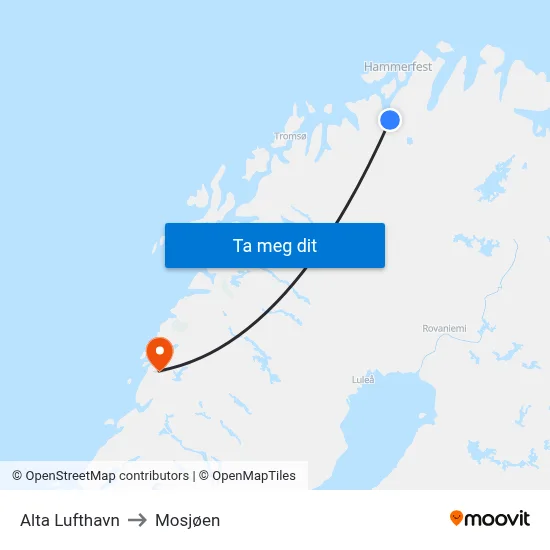 Alta Lufthavn to Mosjøen map
