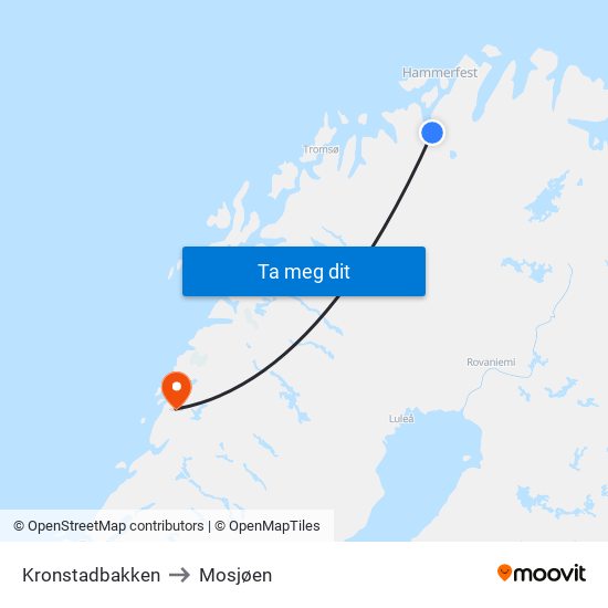 Kronstadbakken to Mosjøen map