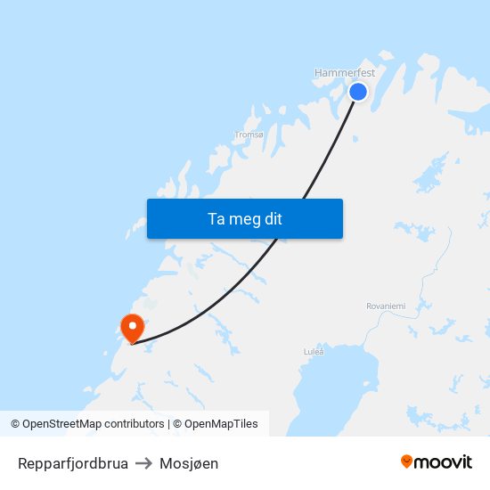 Repparfjordbrua to Mosjøen map