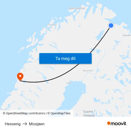 Hesseng to Mosjøen map