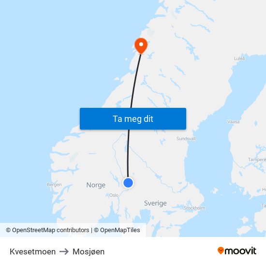 Kvesetmoen to Mosjøen map