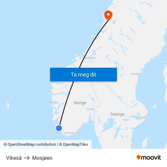 Vikeså to Mosjøen map