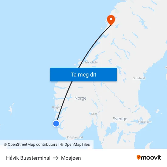 Håvik Bussterminal to Mosjøen map