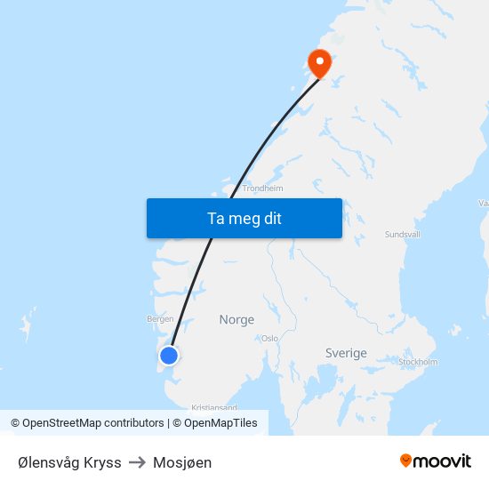 Ølensvåg Kryss to Mosjøen map