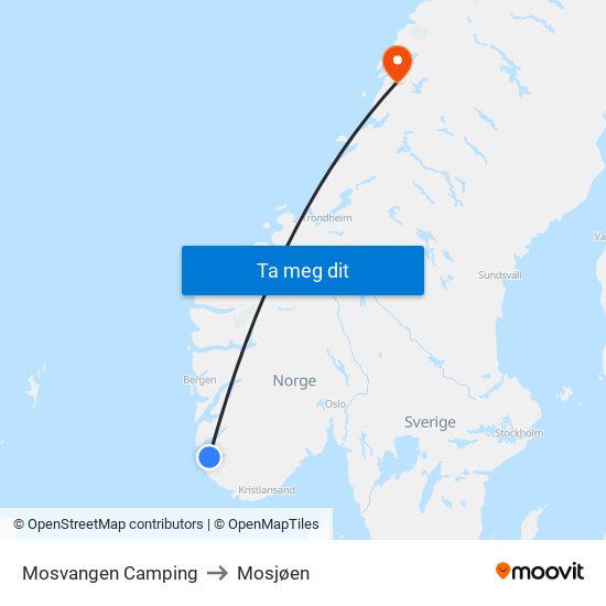 Mosvangen Camping to Mosjøen map