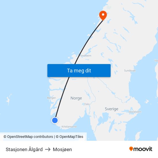 Stasjonen Ålgård to Mosjøen map
