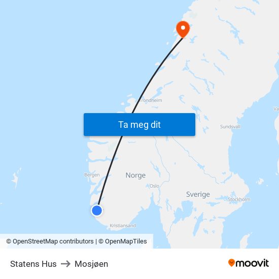 Statens Hus to Mosjøen map