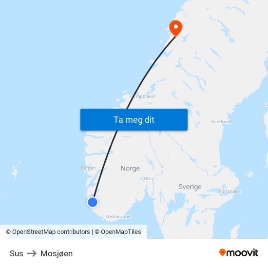Sus to Mosjøen map