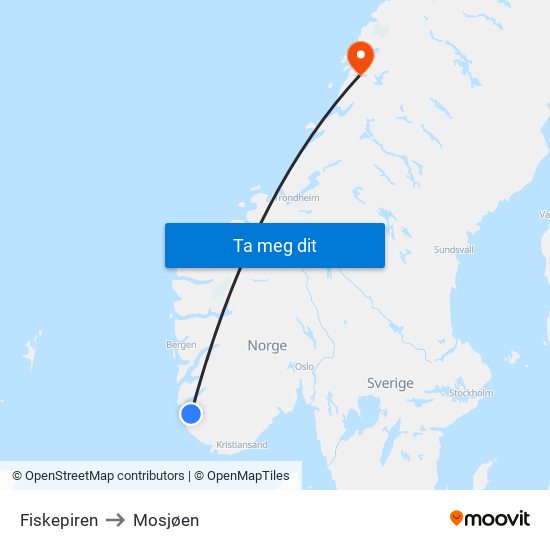 Fiskepiren to Mosjøen map