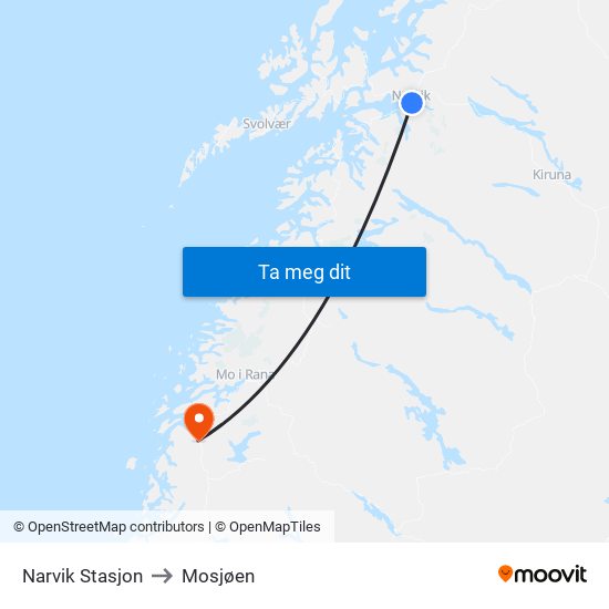 Narvik Stasjon to Mosjøen map