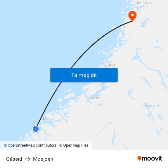 Gåseid to Mosjøen map