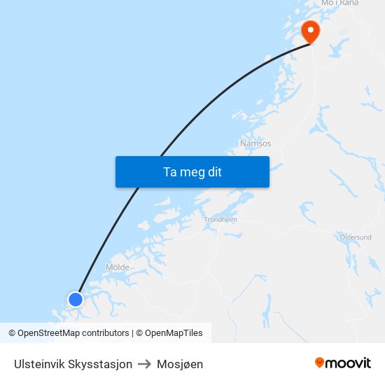 Ulsteinvik Skysstasjon to Mosjøen map