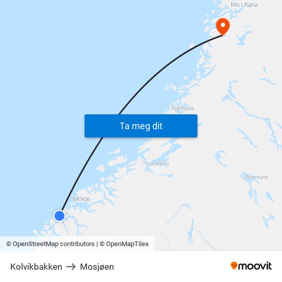 Kolvikbakken to Mosjøen map