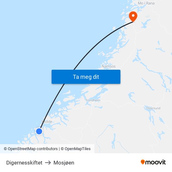 Digernesskiftet to Mosjøen map