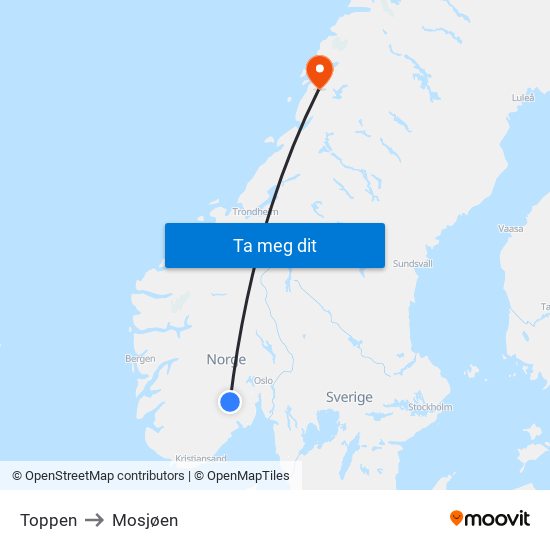 Toppen to Mosjøen map
