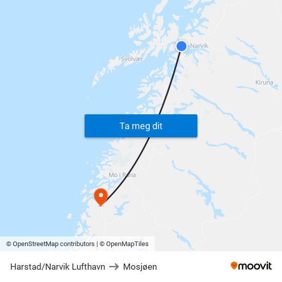 Harstad/Narvik Lufthavn to Mosjøen map