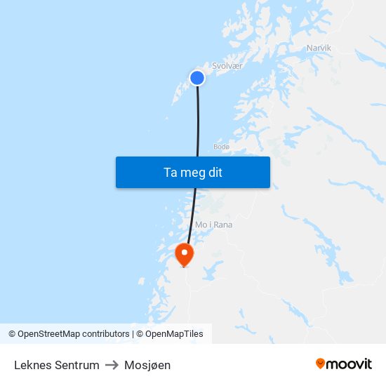 Leknes Sentrum to Mosjøen map