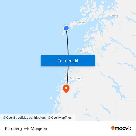 Ramberg to Mosjøen map