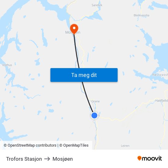 Trofors Stasjon to Mosjøen map