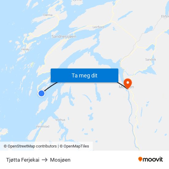Tjøtta Ferjekai to Mosjøen map