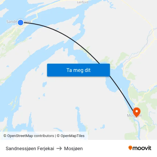 Sandnessjøen Ferjekai to Mosjøen map