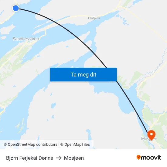 Bjørn Ferjekai Dønna to Mosjøen map