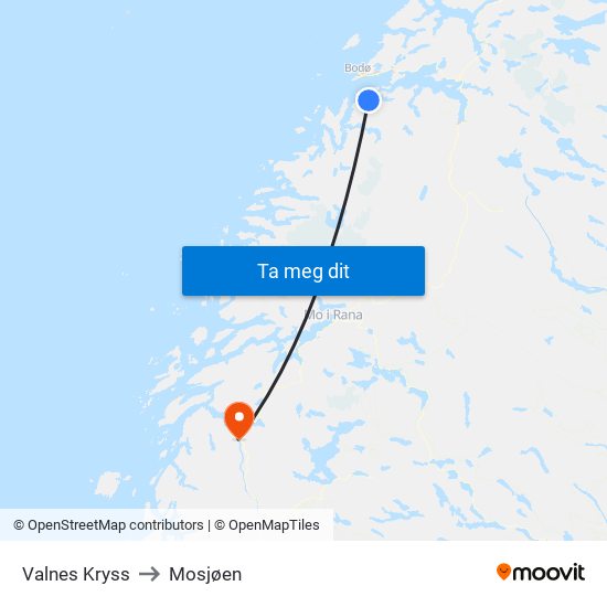 Valnes Kryss to Mosjøen map