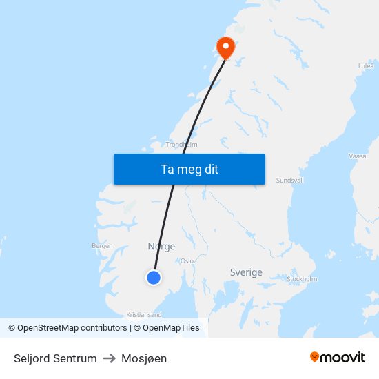 Seljord Sentrum to Mosjøen map