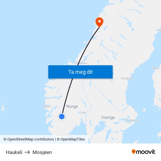 Haukeli to Mosjøen map