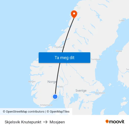 Skjelsvik Knutepunkt to Mosjøen map