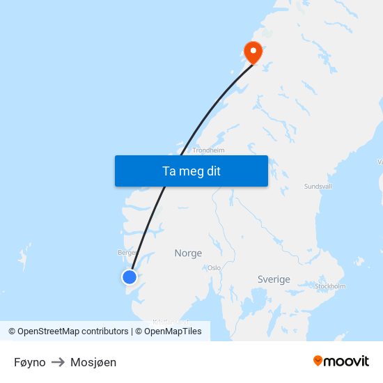 Føyno to Mosjøen map