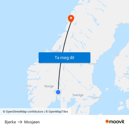 Bjerke to Mosjøen map