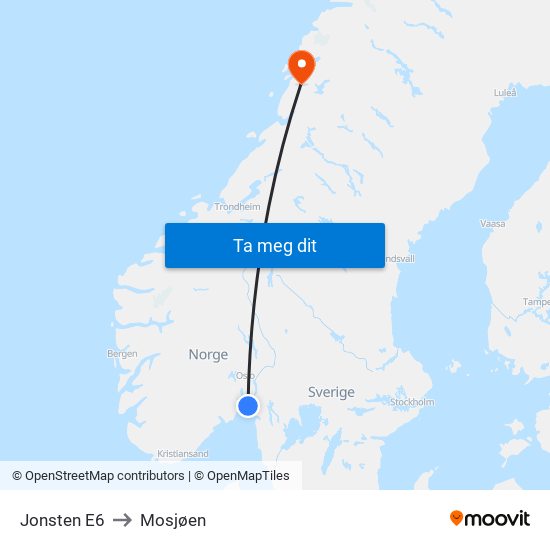 Jonsten E6 to Mosjøen map