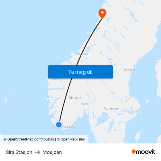 Sira Stasjon to Mosjøen map