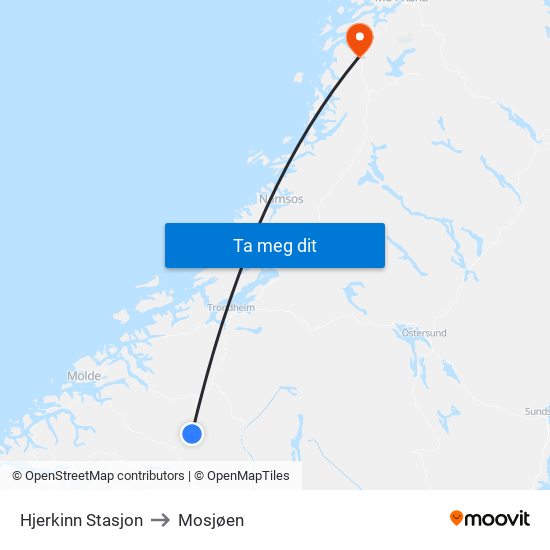 Hjerkinn Stasjon to Mosjøen map