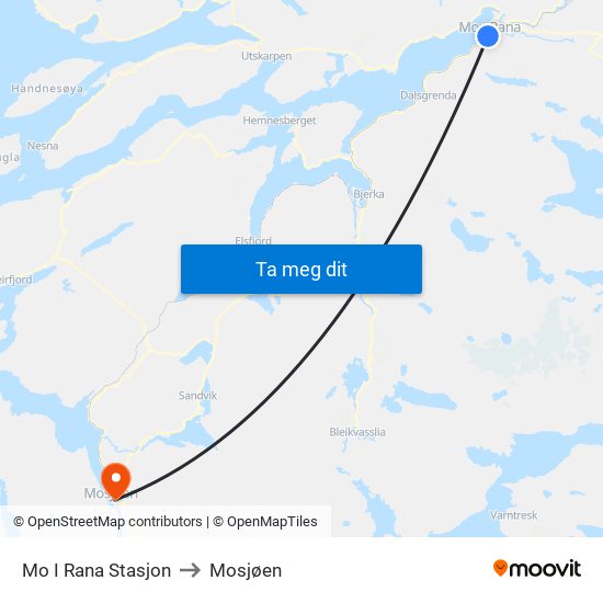 Mo I Rana Stasjon to Mosjøen map